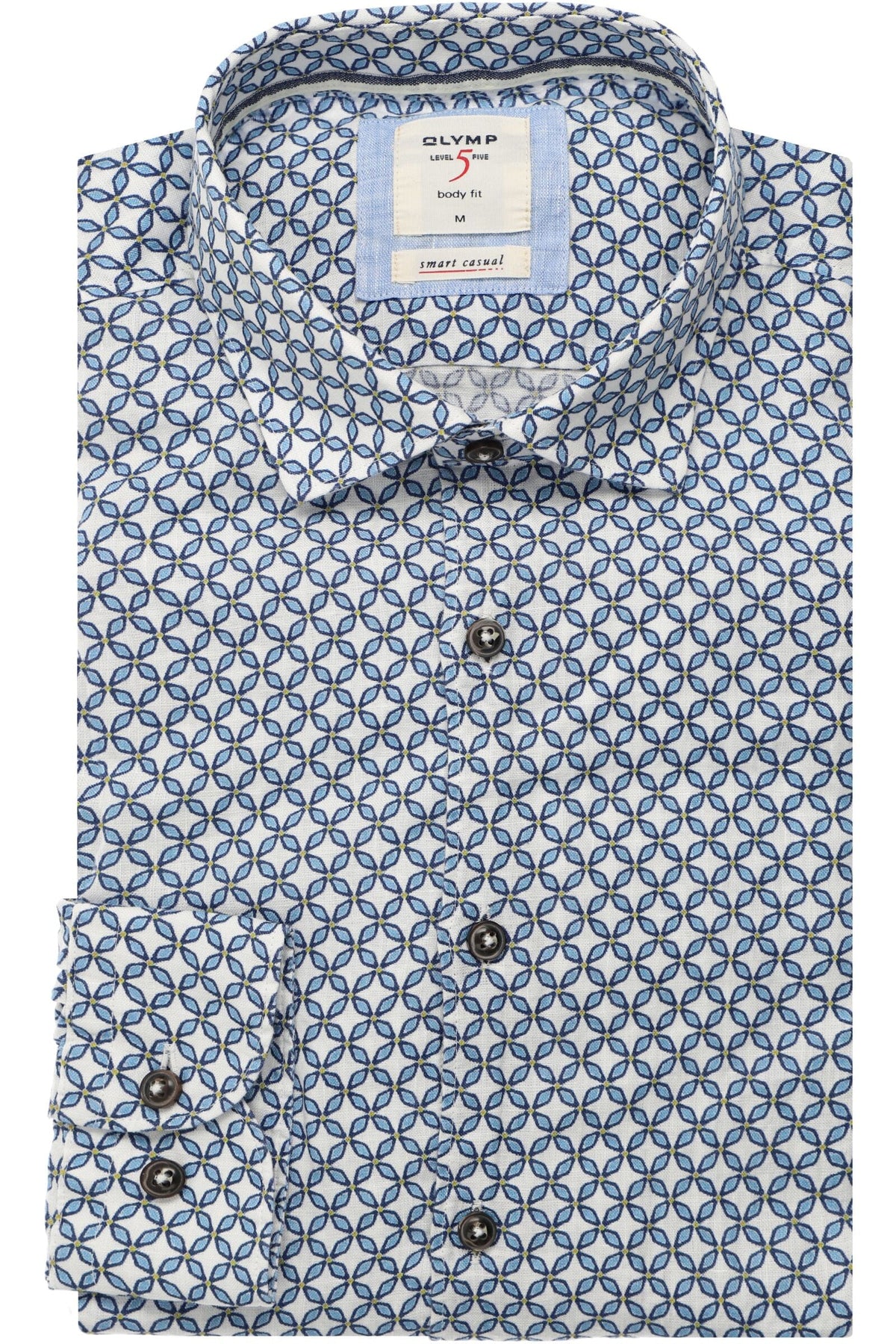 OLYMP Level Five Smart Casual Body Fit Leinenhemd weiss, Bedruckt
