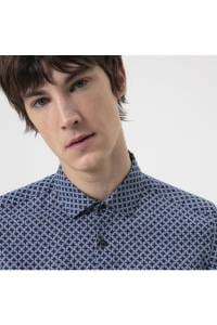 OLYMP Level Five Smart Casual Body Fit Leinenhemd marine, Bedruckt