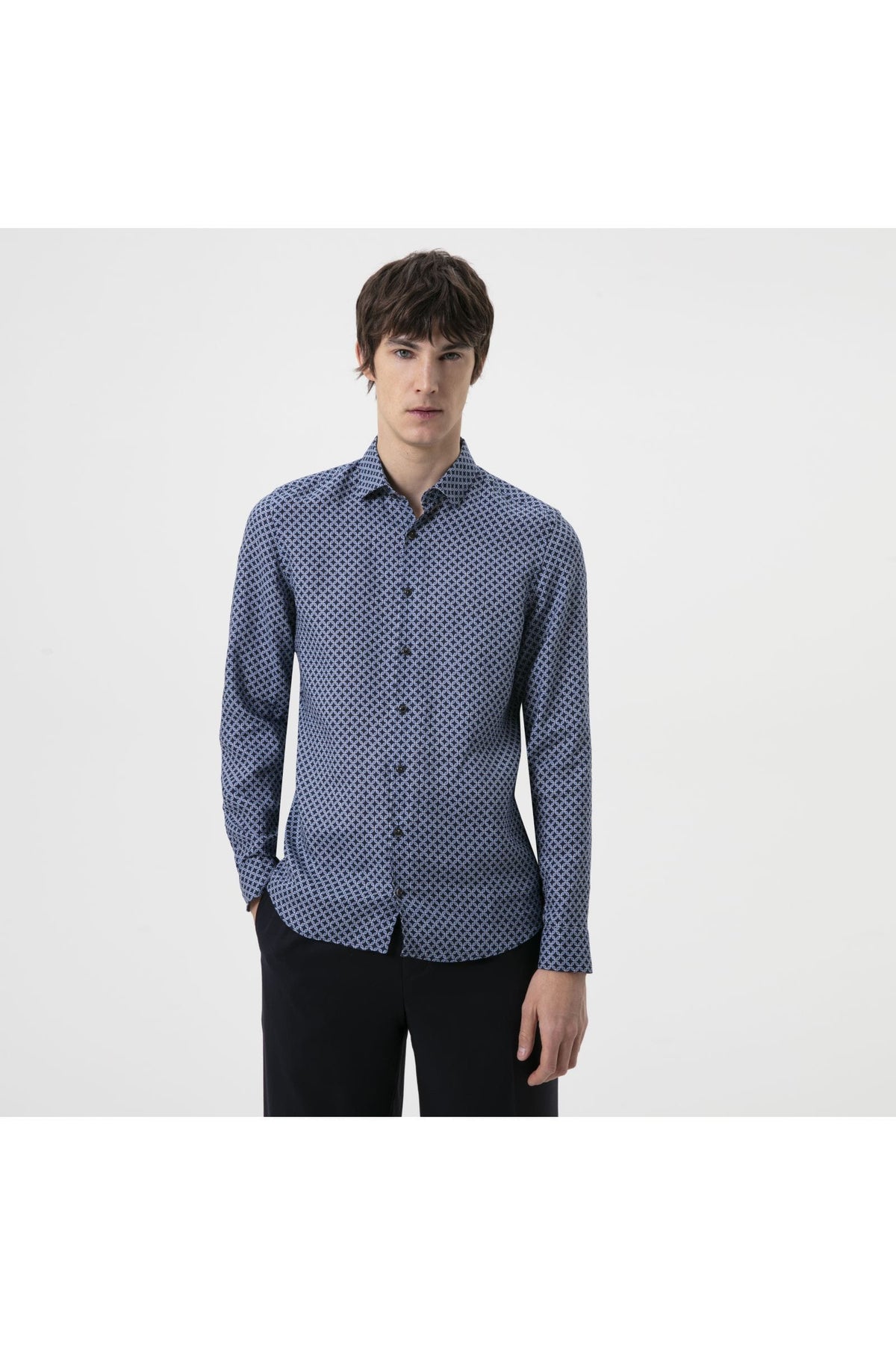 OLYMP Level Five Smart Casual Body Fit Leinenhemd marine, Bedruckt