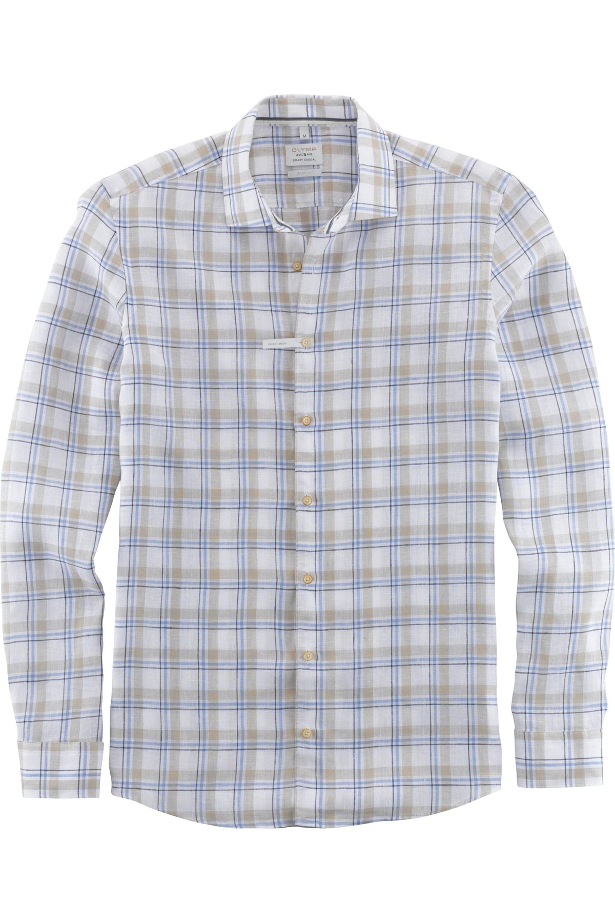OLYMP Level Five Smart Casual Body Fit Leinenhemd blau, Kariert