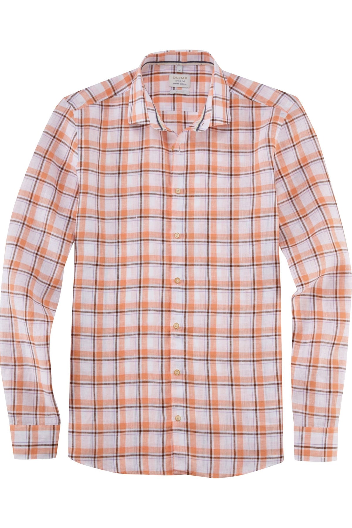 OLYMP Level Five Smart Casual Body Fit Leinenhemd lachs, Kariert