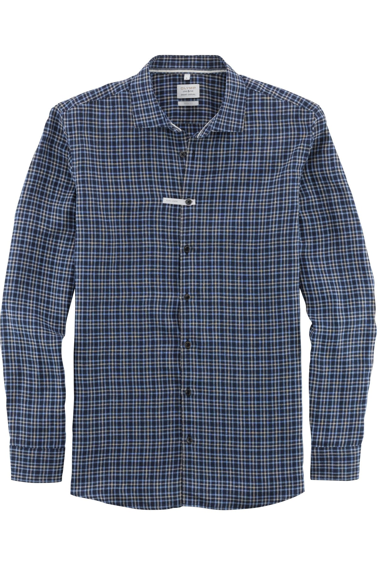 OLYMP Level Five Smart Casual Body Fit Leinenhemd marine, Kariert
