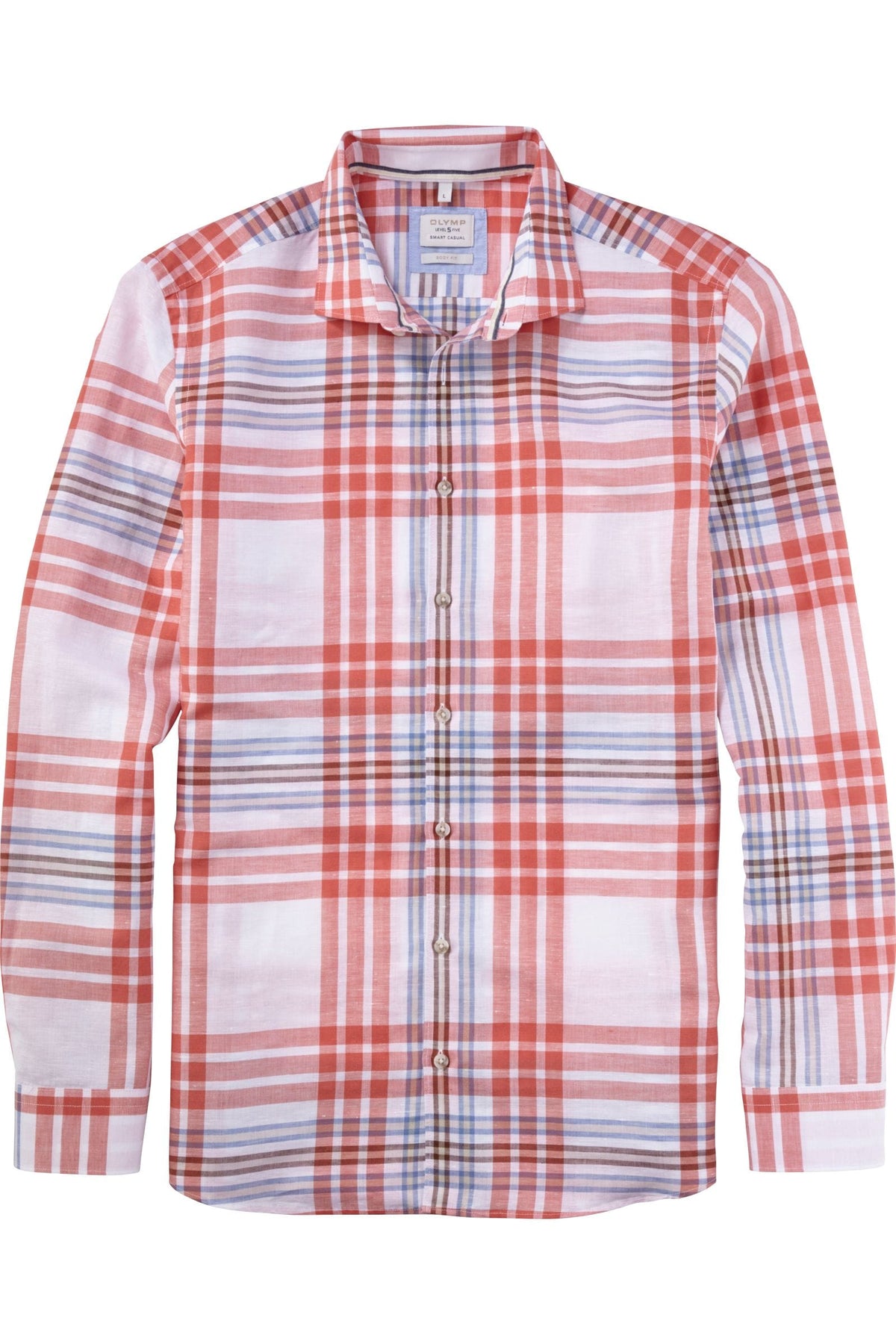 OLYMP Level Five Smart Casual Body Fit Leinenhemd rot, Kariert