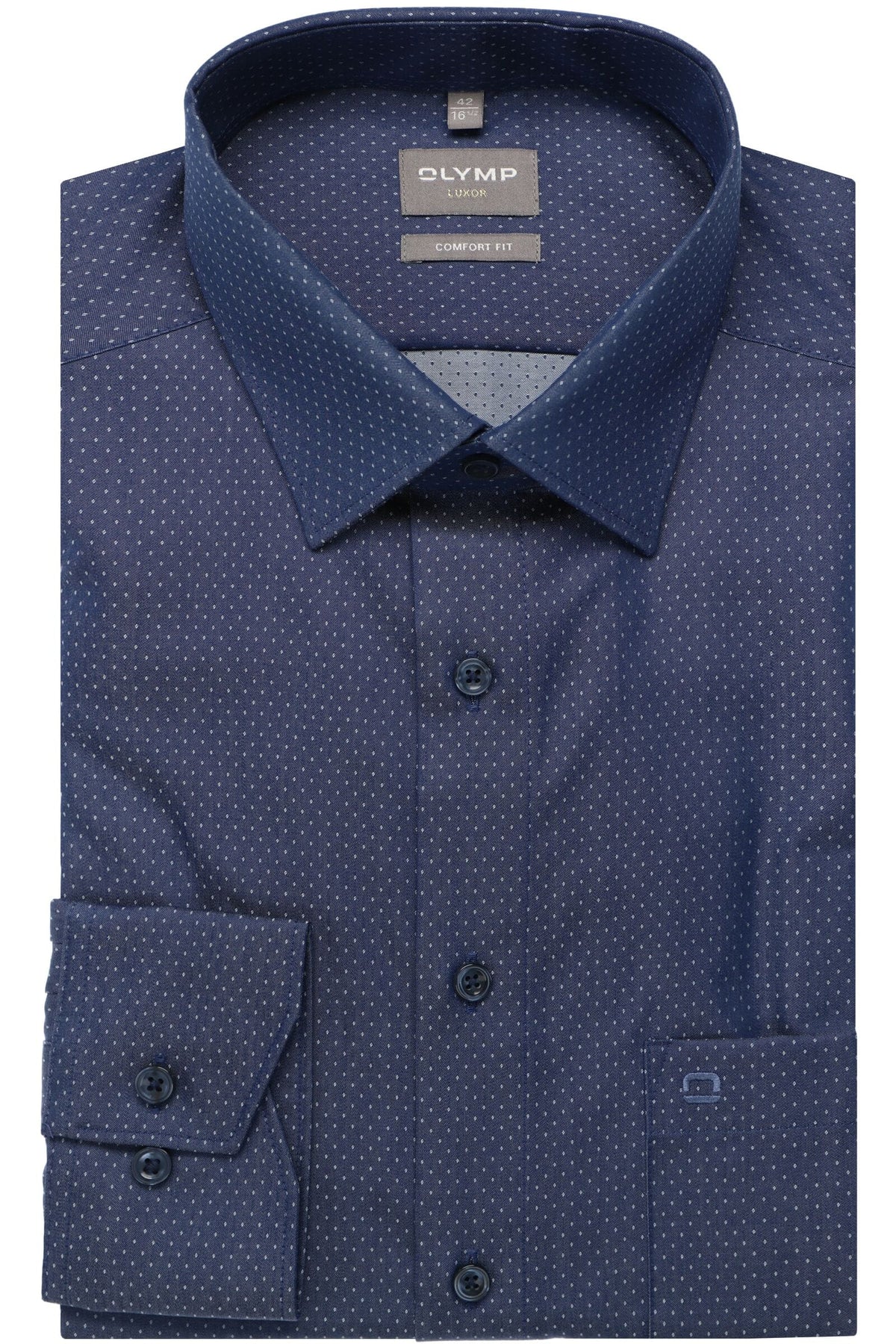 OLYMP Luxor Comfort Fit Hemd marine, Gepunktet