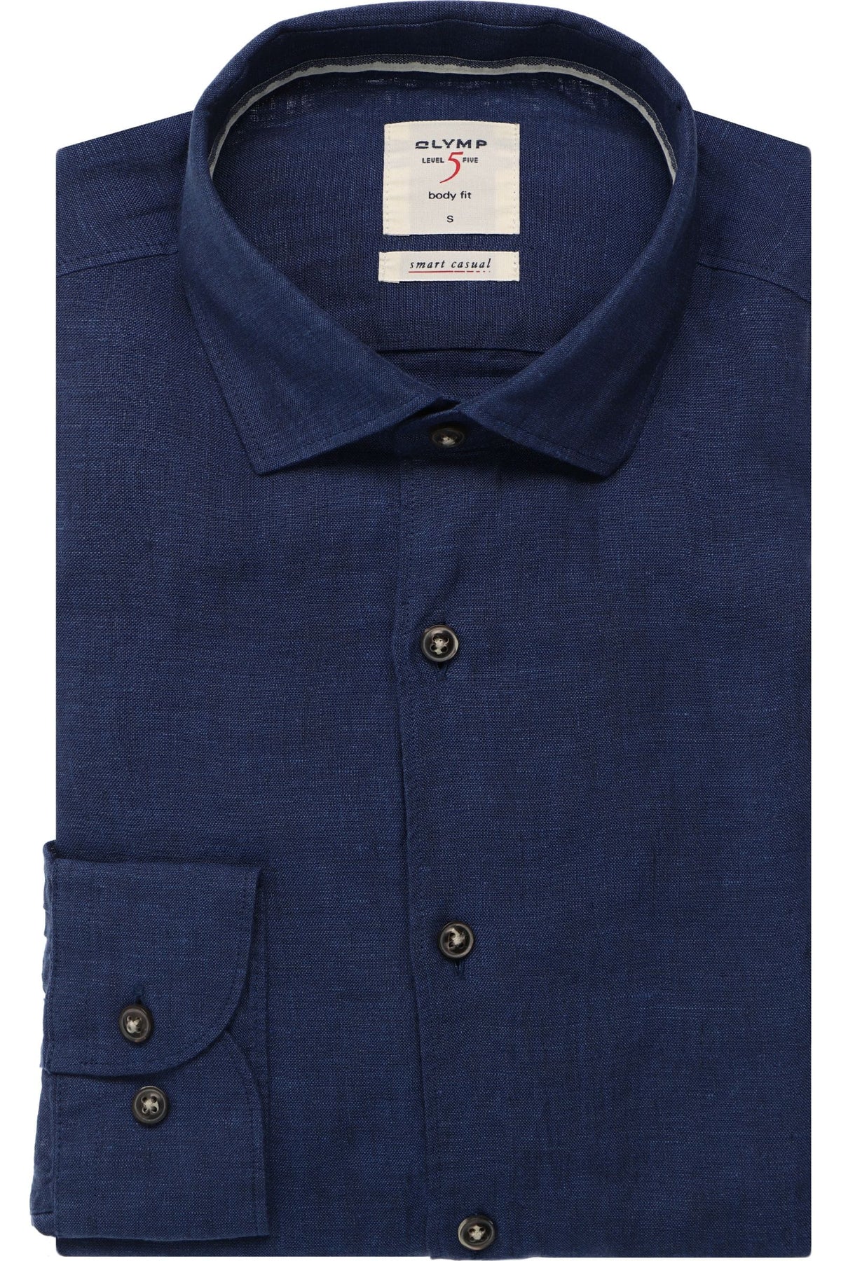 OLYMP Level Five Smart Casual Body Fit Leinenhemd dunkelblau, Einfarbig
