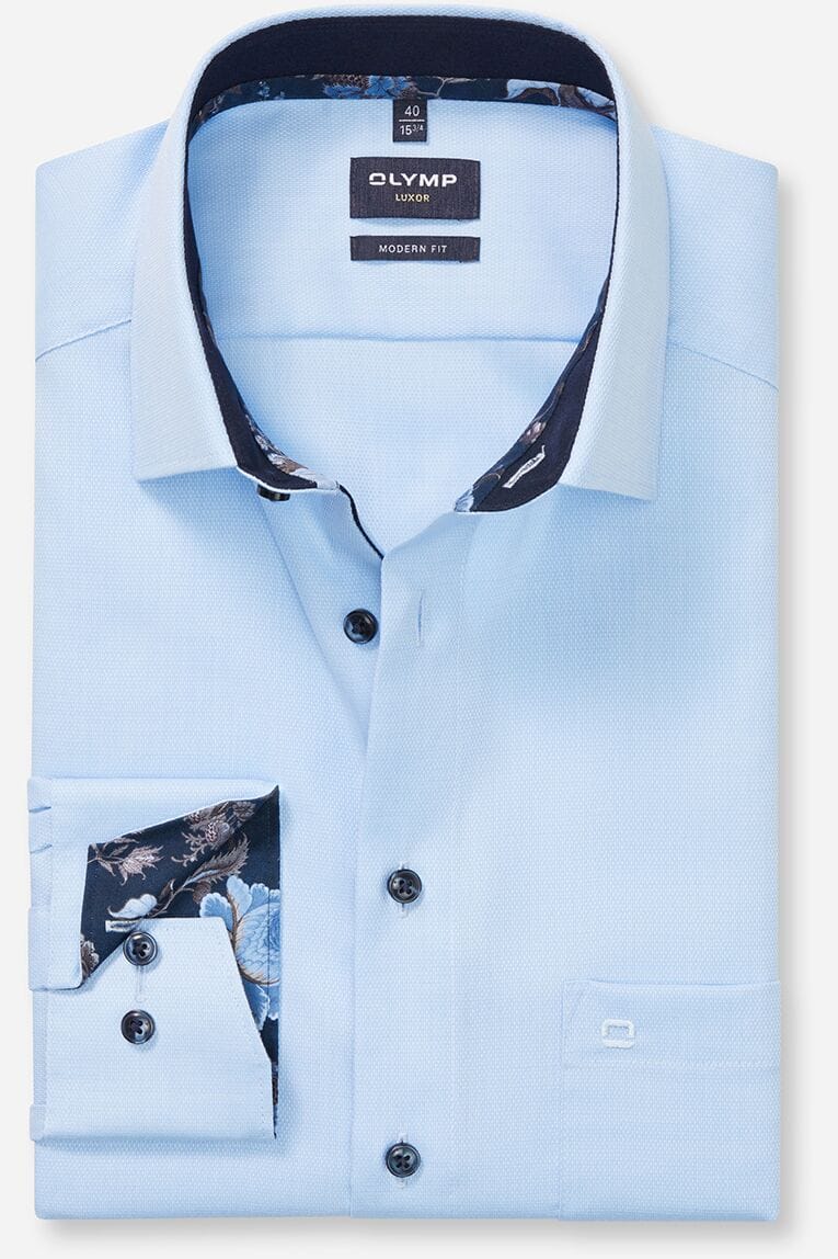 OLYMP Luxor Modern Fit Hemd bleu, Faux-uni