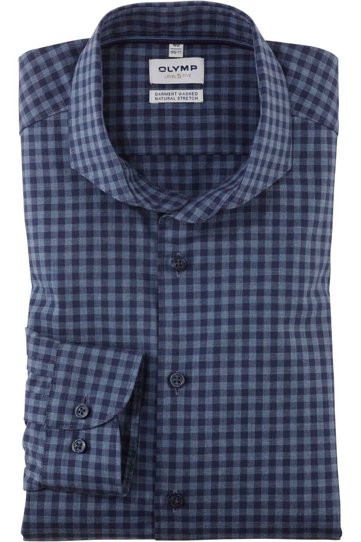 OLYMP Level Five Garment Washed Body Fit Hemd marine, Vichykaro
