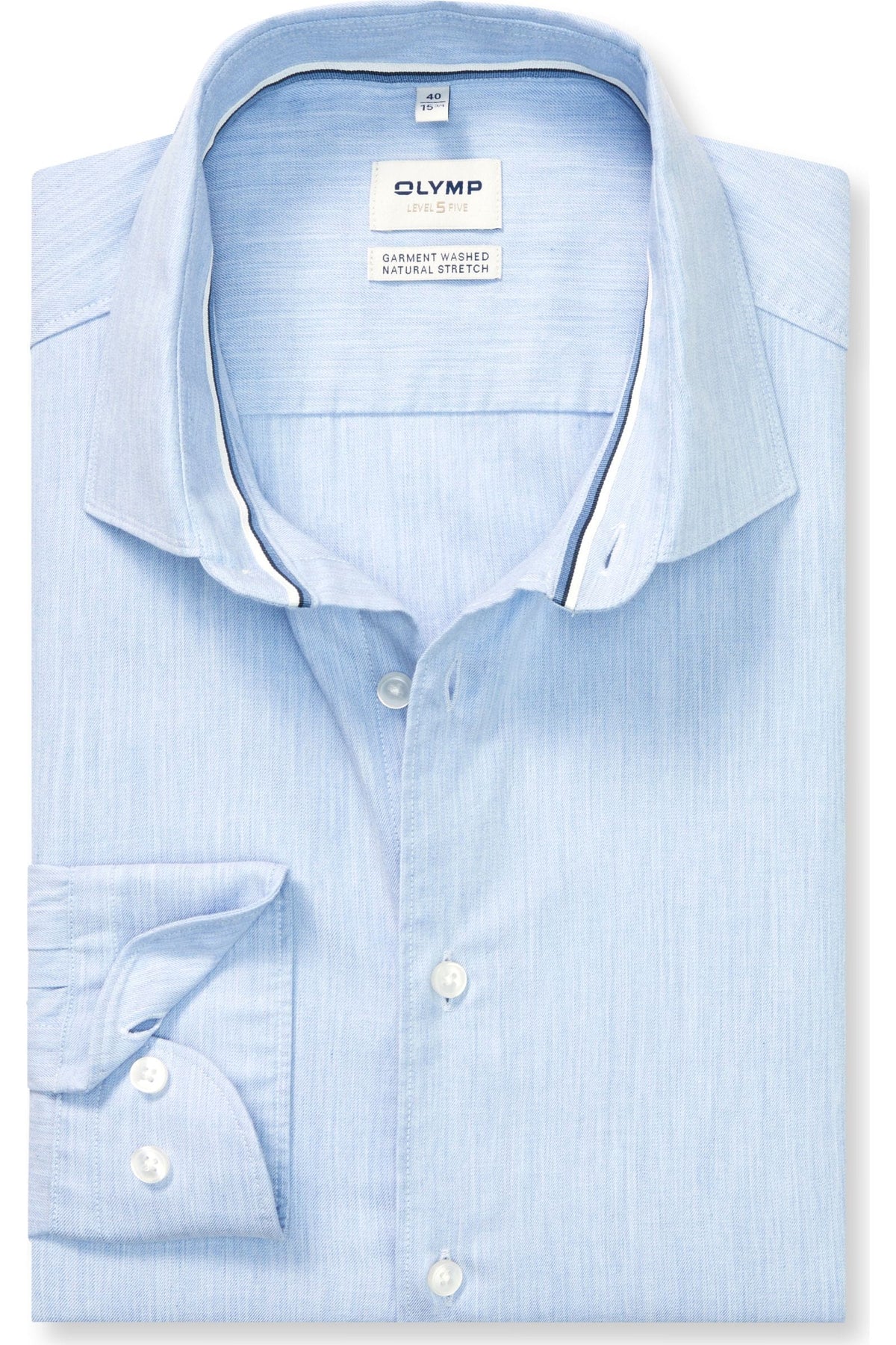 OLYMP Level Five Garment Washed Body Fit Hemd bleu, Einfarbig