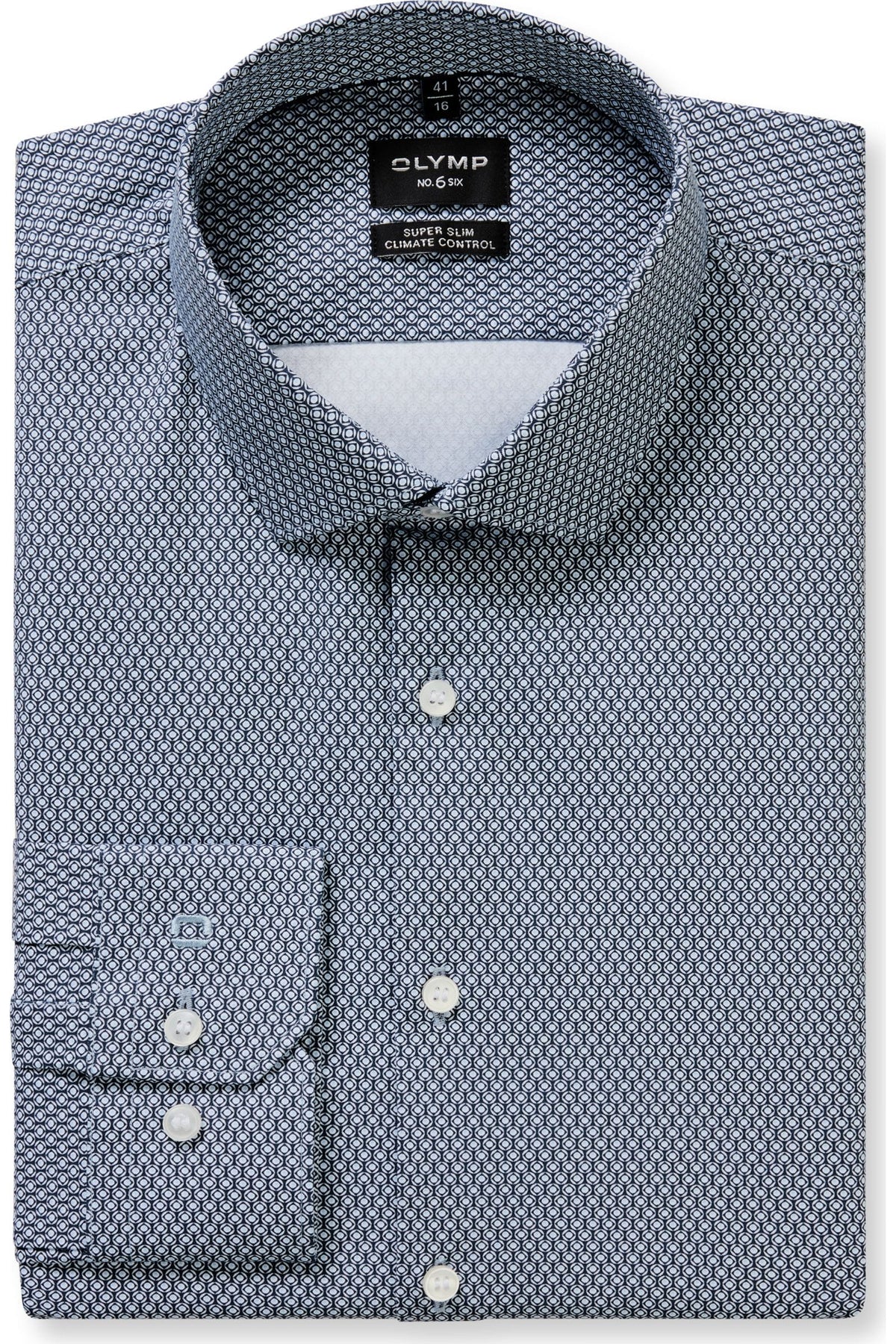 OLYMP No. Six Performance Climate Control Super Slim Hemd bleu, Bedruckt