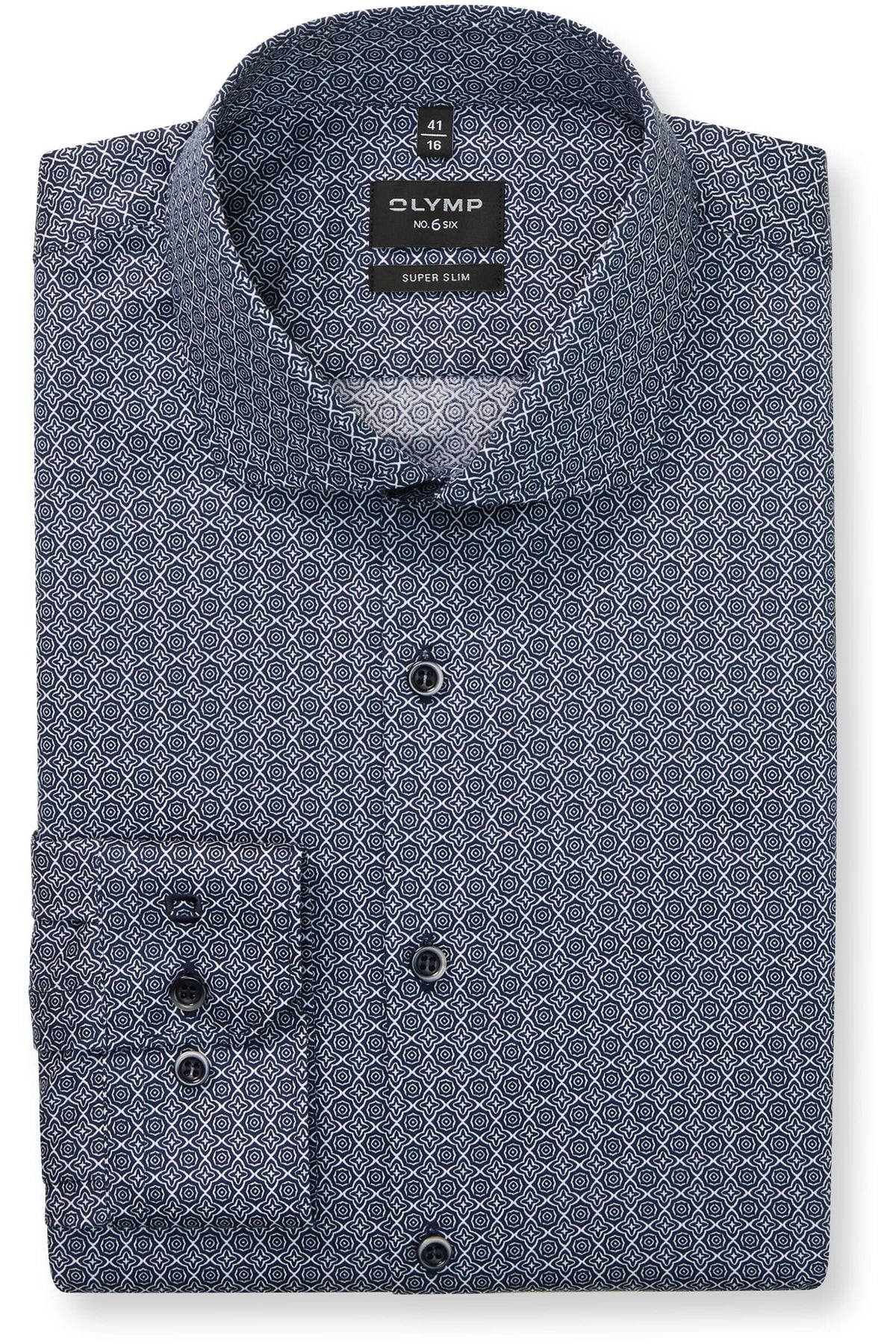 OLYMP No. Six Super Slim Hemd marine, Bedruckt