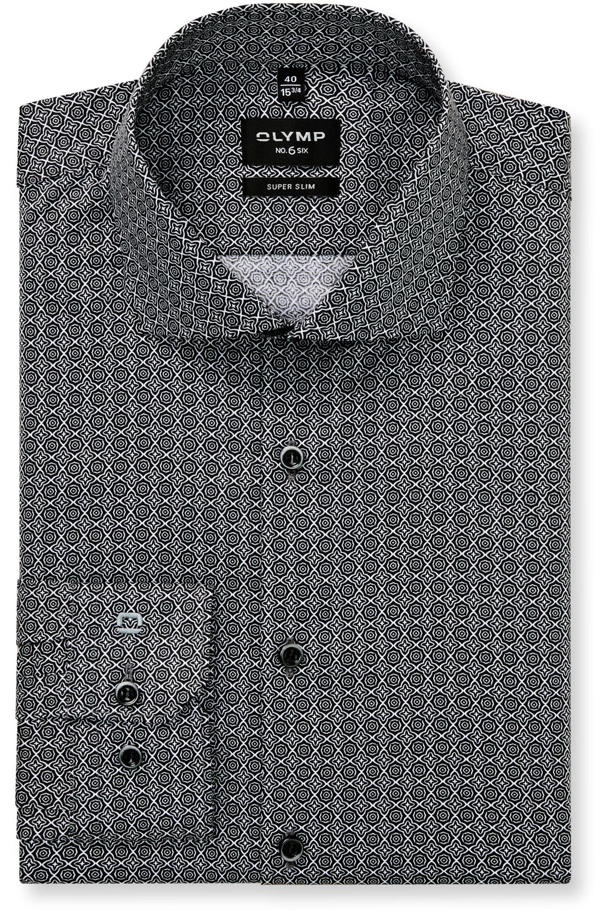 OLYMP No. Six Super Slim Hemd schwarz, Bedruckt